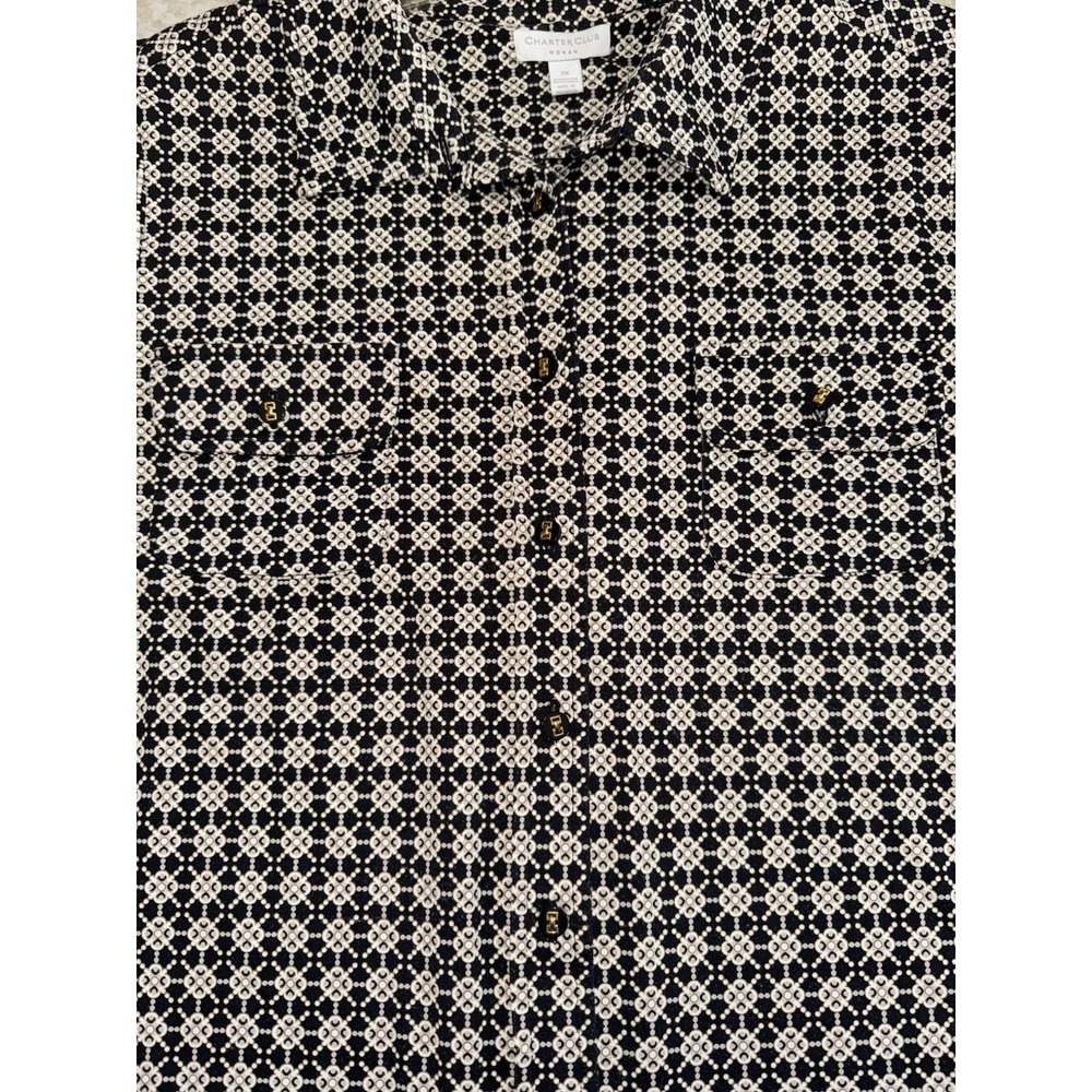 Charter‎ Club Womens Shirt Geometric Boho Collared Long Sleeve Size 3X - Picture 3 of 8